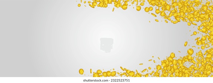 Scatter Golden Dollar Vector Gray Panoramic Background. Shiny Jackpot Monetary Certificate. Metal Cash Card. Paper Currency Template.