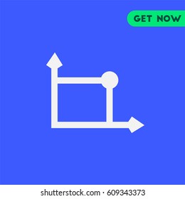 Scatter Graph Vector Icon, The symbol of graph, two arrows on blue background. Simple, modern flat vector illustration for mobile app, website or desktop app  