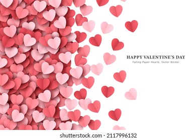 Scatter Paper Cut Hearts Confetti Vector Valentine's Day Border Isolated On White Background. Papercut Heart Shapes Romantic Love Story Wallpaper. Saint Valentines Day Hearts Abstract Art Illustration