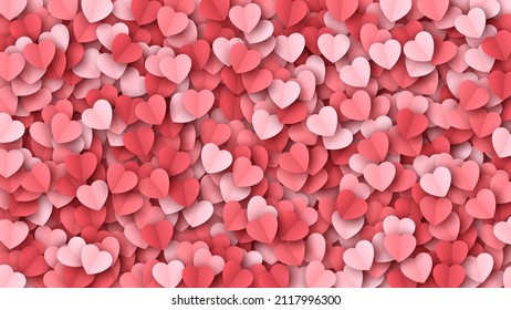 Scatter Paper Cut Hearts Confetti Vector Valentine's Day Elegant Abstract Background. Papercut Heart Shapes Banner. Romantic Love Story Wide Wallpaper. Saint Valentine Day Hearts Modern Illustration