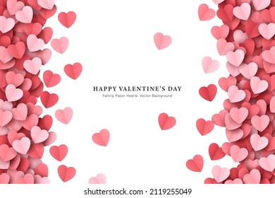 Scatter Paper Cut Hearts Confetti Vector Valentine's Day Frame Isolated On White Background. Papercut Heart Shapes Romantic Love Story Wallpaper. Saint Valentines Day Hearts Abstract Art Illustration