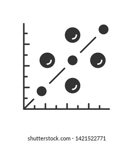 Scatter plot glyph icon. Scattergram. Mathematical diagram. Symbolic representation of information. Chart on coordinate plane. Silhouette symbol. Negative space. Vector isolated illustration