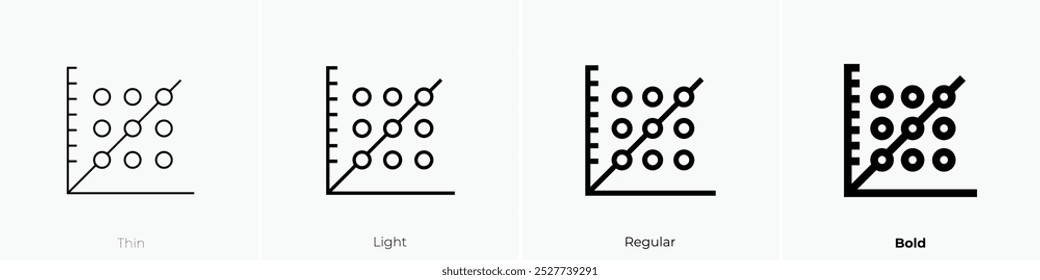 ícone de dispersão do gráfico. Design fino, leve, regular e negrito, isolado no fundo branco