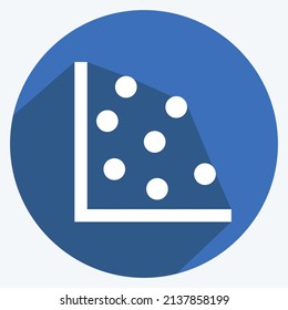 Scatter Plot I Icon in trendy long shadow style isolated on soft blue background