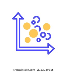 Ícone de Linha de Dispersão, Símbolo de Estrutura de Tópicos para Distribuição de Dados, Correlação Estatística, Pesquisa Variável, Análise Científica e Visualização de Padrões. Ícone de sinal vetorial.