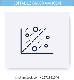 Scatter plot line icon.Cartesian coordinates. Science, analytics and business, visualisation. Infographic, presentation or planning scheme.Simple design. Isolated vector illustration. Editable stroke 