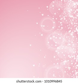 Scatter right gradient on pink background. Falling hearts valentine's day fantastic design. Vector illustration.