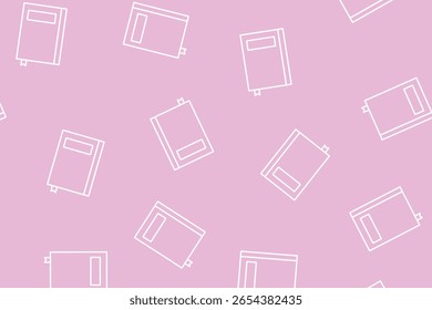 Dispersão padrão sem emenda com livro em estilo de linha em um fundo cor-de-rosa uso para empacotamento. Plano de fundo de repetição de papel de carta