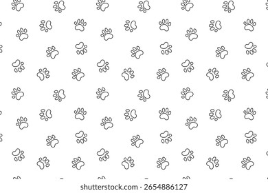 scatter seamless pattern with cat pawprints in outline style, on a transparent background. Use for fabric, textile or wrapping