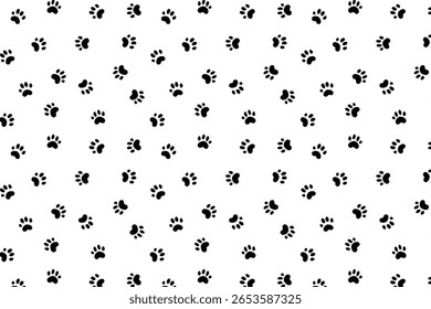 Scatter seamless pattern design with cat pawprint on a transparent background. Animal footprint repeat background for textile or wrapping