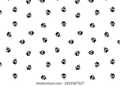 Scatter seamless pattern design with fox pawprint on a transparent background. Animal footprint repeat background for textile or wrapping