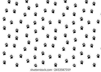 Scatter seamless pattern design with lion pawprint on a transparent background. Animal footprint repeat background for textile or wrapping