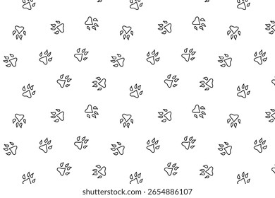 scatter seamless pattern with dog pawprints in outline style, on a transparent background. Use for fabric, textile or wrapping