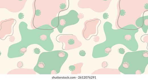 scatter seamless pattern with elephant footprints and fluid shapes