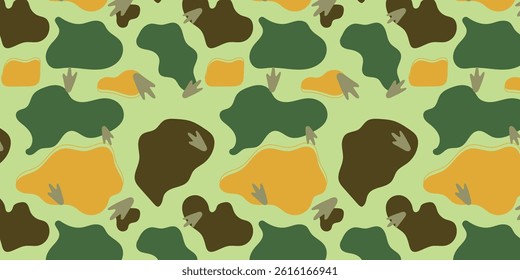 scatter seamless pattern with fox footprints and abstract fluid shapes in multi color for textile, wrapping, fabric and other. animal footprints background.