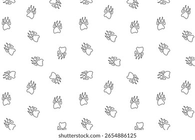 scatter seamless pattern with lion pawprints in outline style, on a transparent background. Use for fabric, textile or wrapping