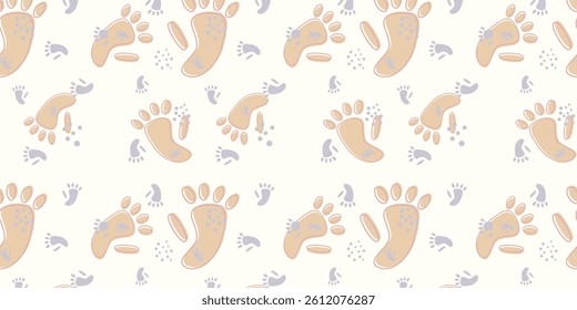 scatter seamless pattern with playful monkey footprints in soft color