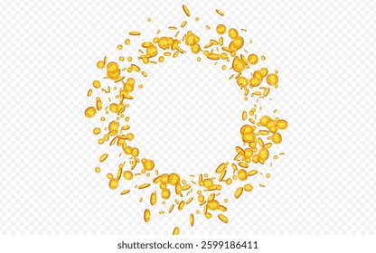 Scatter Shiny Cash Vector Transparent Background. Gold Money Business Banner. Metal Dollar Brochure. Monetary Finance Flyer.