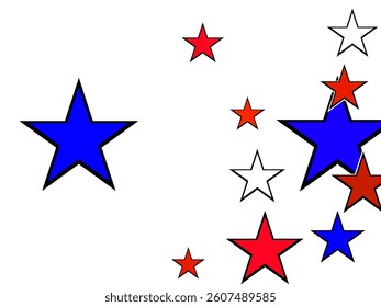 Scatter top gradient on white background made of blue confetti stars. Blue Confetti stars. 