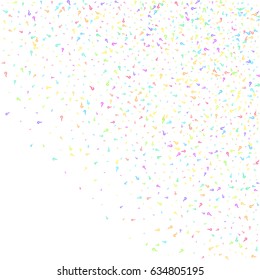 Scatter top right corner made of question marks on white background. White question marks with colorful strokes. Abstract background. Vector illustration.