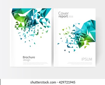 Scatter Triangles / Vector White Business Brochure Cover Template.modern Abstract Geometric Background Green And Blue Triangles.