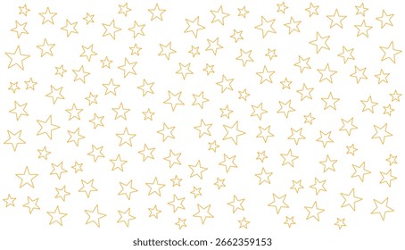Eine verstreute Reihe von golden umrissenen Sternen unterschiedlicher Größe auf einfarbigem weißem Hintergrund
