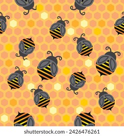 Scattered bees are flying in honey background 