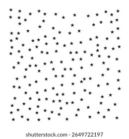 Scattered black star pattern on a white background creating a night sky aesthetic with random placement
