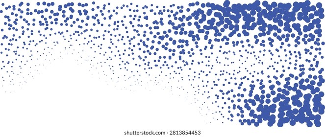 Scattered blue dots forming abstract organic shape on transparent background