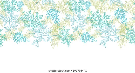 Scattered blue green branches horizontal seamless pattern background