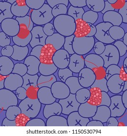 Scattered blueberries cherries raspberries seamless repeat