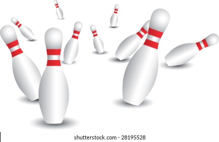 scattered bowling pins