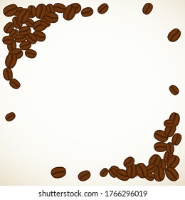 Frascos de café asado marrón dispersos marco blanco blanco en blanco. Ilustración vectorial de plantilla de menú café gráfico.