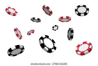Scattered casino poker chips in mid air isolated on white background with gambling scattered isolated floating entertainment activity competition tournament excitement abstract