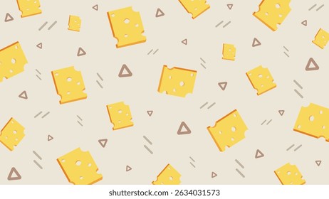 Fragments de fromage épars et cercles dans un style de dessin animé sur des tons neutres. Arrière-plan alimentaire simple et attrayant.