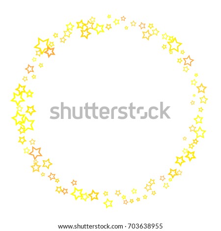 Scattered circle frame on white background made of little gold stars. Falling little glitter Confetti stars. Vector illustration.