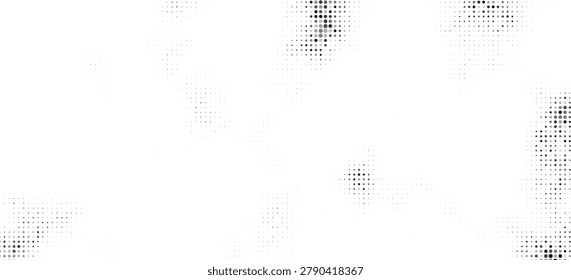 Scattered circular halftone formations with organic flow, monochrome minimalist layout, smooth tonal transitions, contemporary visual design, Abstract halftone texture