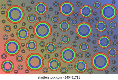 Scattered colored circles of different sizes on a colored background.