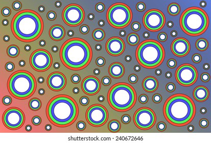 Scattered colored circles of different sizes on a colored background.