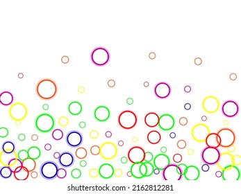 Scattered colorful, multicolor circles design element Square card and frame. Vector isolated confetti on white background template.