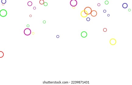 Scattered colorful, multicolor circles design element Square card and frame. Vector isolated confetti on white background template.