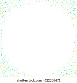 Scattered corner frame on white background made of colorful exclamation point. Vector illustration.