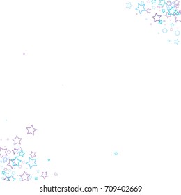 Scattered corner frame on white background made of little blue stars. Falling Confetti stars. Vector illustration.