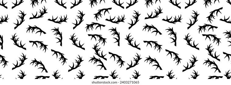 Scattered deer antlers, seamless pattern.
