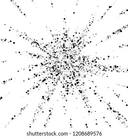 Scattered dense balck dots. Dark points dispersion on white background. Bizarre grey spots dispersing overlay template. Cute vector illustration.
