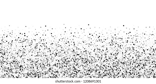 Scattered dense balck dots. Dark points dispersion on white background. Breathtaking grey spots dispersing overlay template. Exquisite vector illustration.