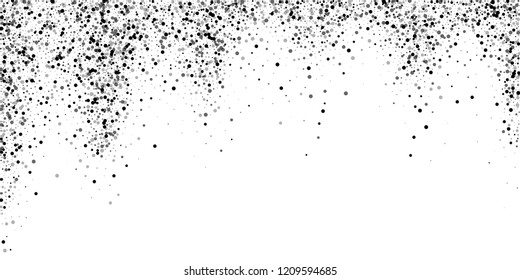 Scattered dense balck dots. Dark points dispersion on white background. Breathtaking grey spots dispersing overlay template. Admirable vector illustration.