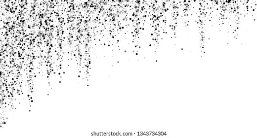 Scattered dense balck dots. Dark points dispersion on white background. Bold grey spots dispersing overlay template. Stylish vector illustration.