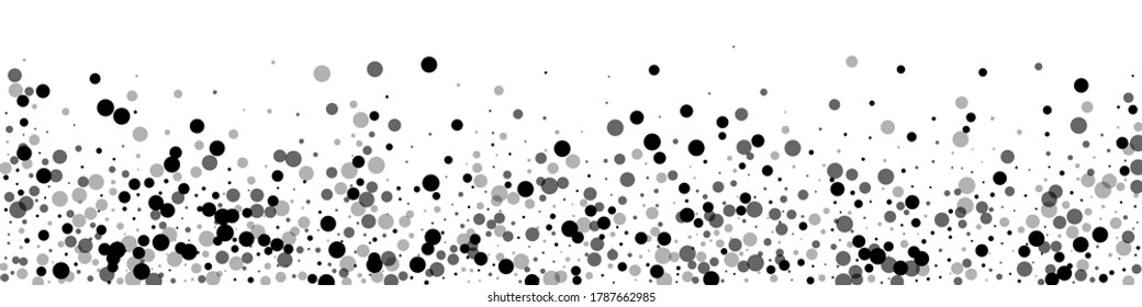 Scattered dense balck dots. Dark points dispersion on white background. Beauteous grey spots dispersing overlay template. Classy vector illustration.