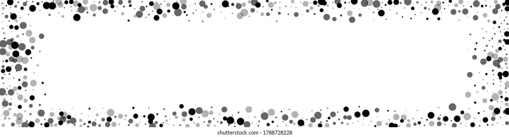 Scattered dense balck dots. Dark points dispersion on white background. Beauteous grey spots dispersing overlay template. Dazzling vector illustration.